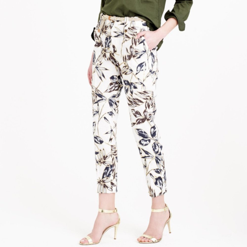 J. Crew Floral Ankle Pants in White and Blue